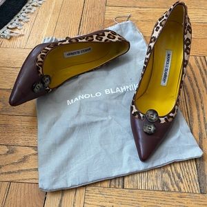 Manolo Blahnik Lushka Leather Brown Pump
